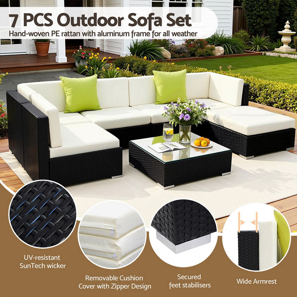 7-Piece Outdoor Sofa Set Wicker Couch Lounge Setting Cover By Gardeon