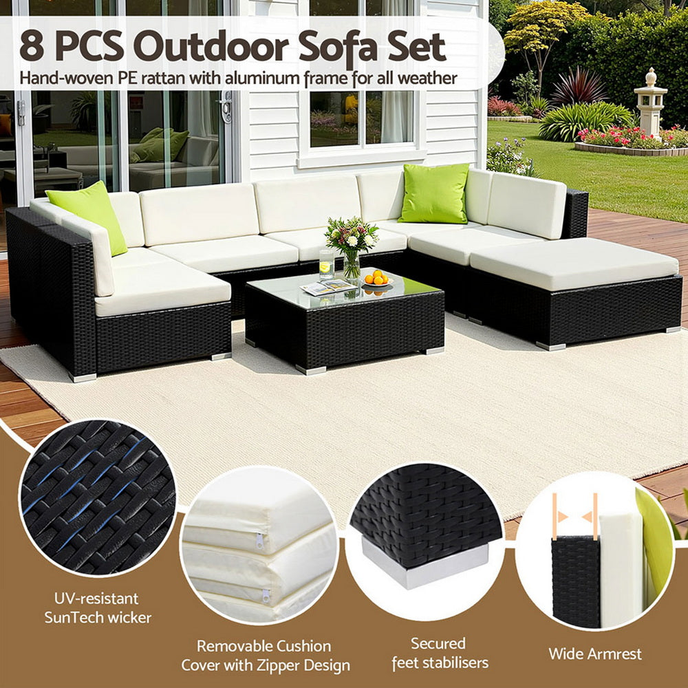 8-Piece Outdoor Sofa Set Wicker Couch Lounge Setting Cover By Gardeon